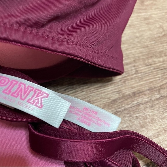 Victoria's Secret Pink Maroon Wear Everywhere Push Up Bra Size 34C - Picture 3 of 3